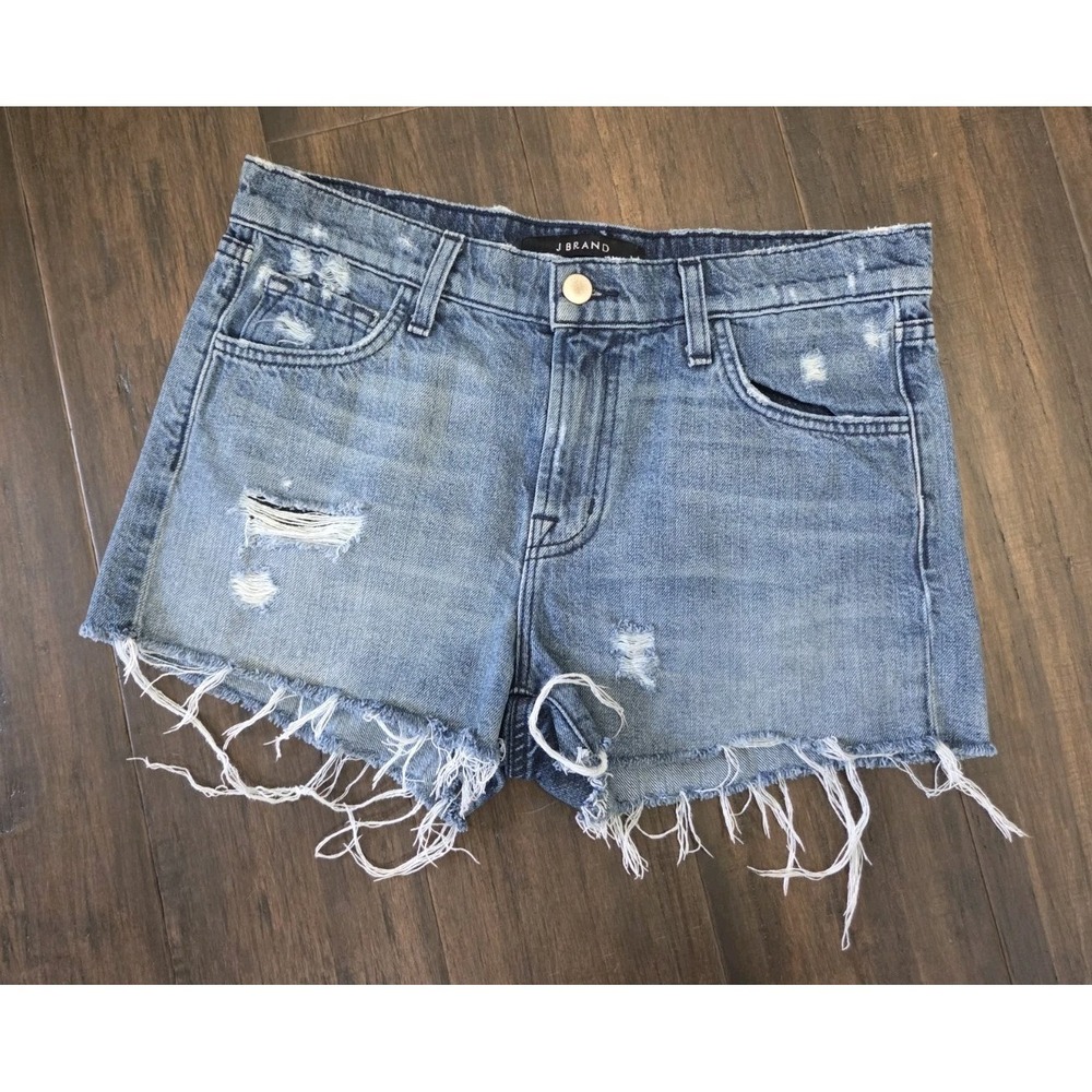 J Brand Bandit Jean Shorts Size 25 Low Rise Blue Distressed Cut Off Denim